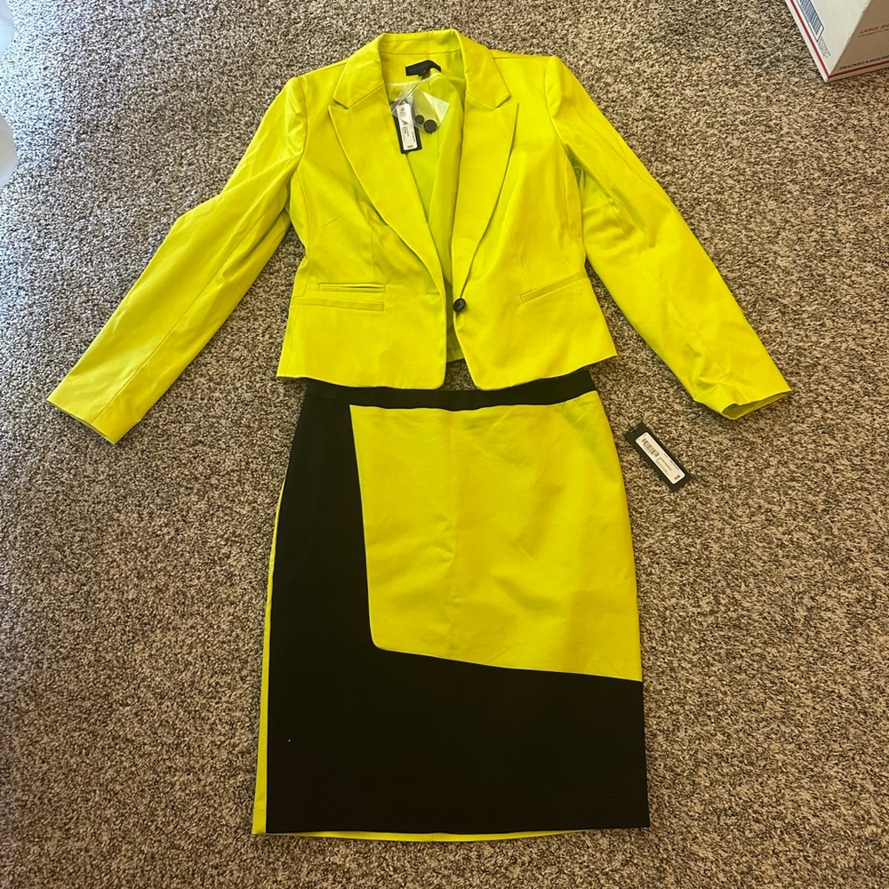 Worthington Yellow and Black Blazer Skirt Set